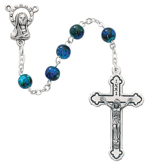 Blue Swirl Rosary with Budded Crucifix