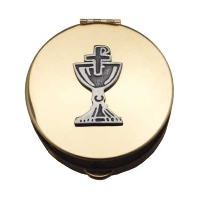Pewter Chalice and Cross Brass Pyx Lid Detail 