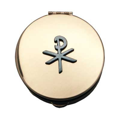 Chi Rho Solid Brass Pyx with Pewter Emblem - Lid Detail 