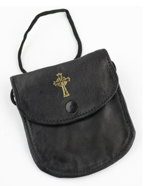 Burse For Pyx made of supple Black Leather with Snap Button and Attached Cord Accommodates Pyx Measuring up to 2 and 3 quarters inches MD9504S