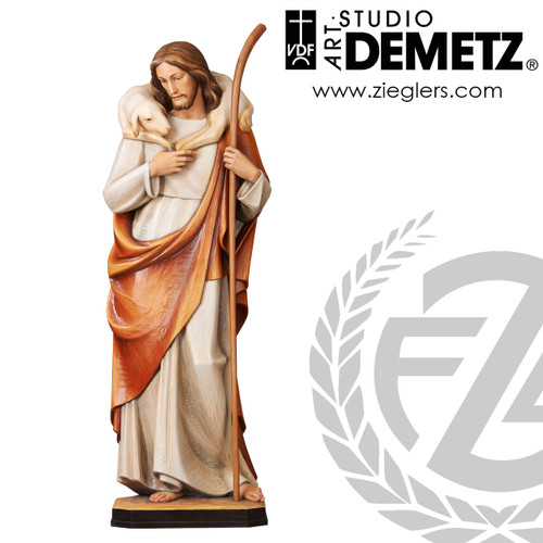 Christ the good shepherd Statue select 42 48 or 60 inch height in Fiberglass or linden wood and choice of 5 finishes Crafted In Italy by demetz DM10026