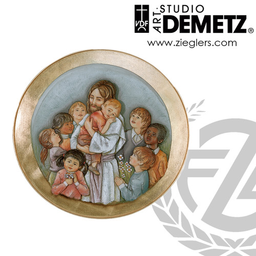 Jesus with children medallion relief measures 24 inches made of fiberglass in choice of bronze silver white marble or color finishes crafted in Italy DM10061 Jesus with children medallion relief measures 24 inches made of fiberglass in choice of bronze silver white marble or color finishes crafted in Italy DM10061