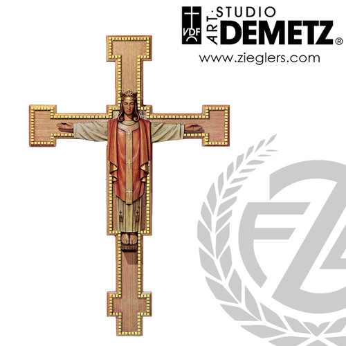 Christ the King on beaded edge cross made of linden wood in choice of 5 sizes and choice of color stained or natural finish crafted in Italy DM110 Christ the King on beaded edge cross made of linden wood in choice of 5 sizes and choice of color stained or natural finish crafted in Italy DM110