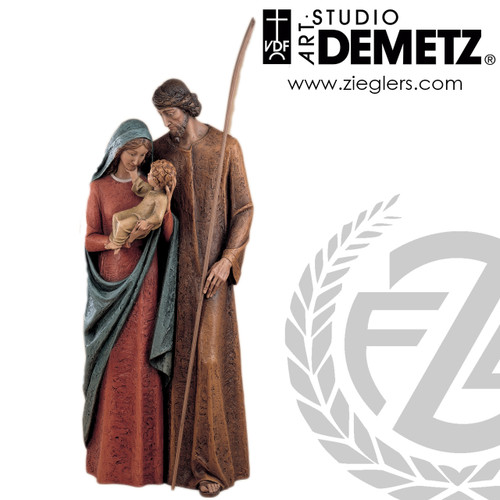Holy Family Statue in fiberglasss or hand carved from linden wood  with  choice of 24 36 48 60 or 66 inches in height and choice of 5 finishes crafted in Italy DM1408