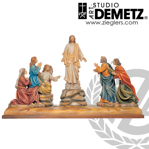 Risen Lord with worshipers made from fiberglass measures 36 by 72inches in choice of bronze white marble or color finish crafted in Italy DM28065L