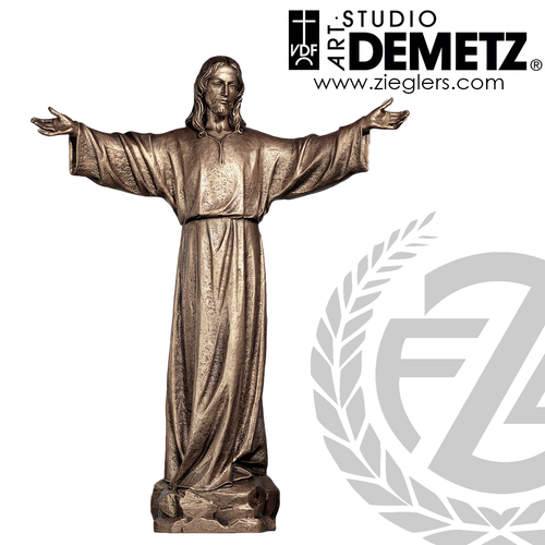 Welcoming Lord 48 or 72 inch statue in fiberglass with choice of bronze white marble or color finish crafted in Italy DM28074 Welcoming Lord 48 or 72 inch statue in fiberglass with choice of bronze white marble or color finish crafted in Italy DM28074