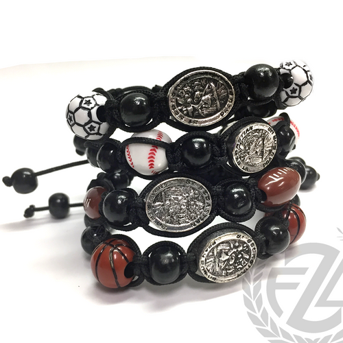 1st communion and Confrimation Sport bracelet with Baseball basketabll football and soccer with black chord MABR73