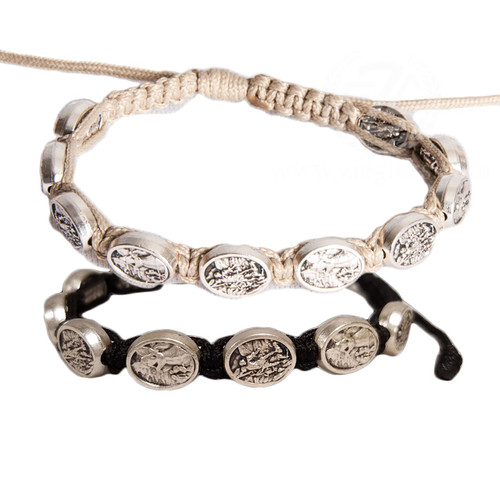 St Michael and Guardian Angel medal knotted cord Bracelet in adjustable size choose from tan olive or black cord made in medjugorje MJWSM St Michael and Guardian Angel medal knotted cord Bracelet in adjustable size choose from tan olive or black cord made in medjugorje MJWSM