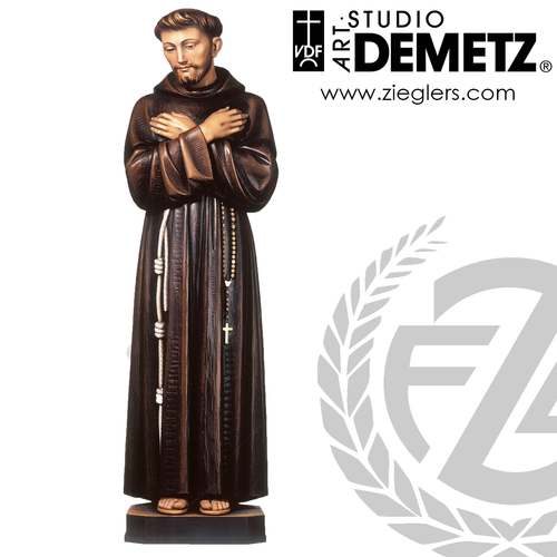 Saint Francis of Assisi Statue 36 48 or 60  inch heights in choice of Linden Wood or Fiberglass with choice of color natural stain white marble or bronze finish Crafted In Italy DM387 Saint Francis of Assisi Statue 36 48 or 60  inch heights in choice of Linden Wood or Fiberglass with choice of color natural stain white marble or bronze finish Crafted In Italy DM387