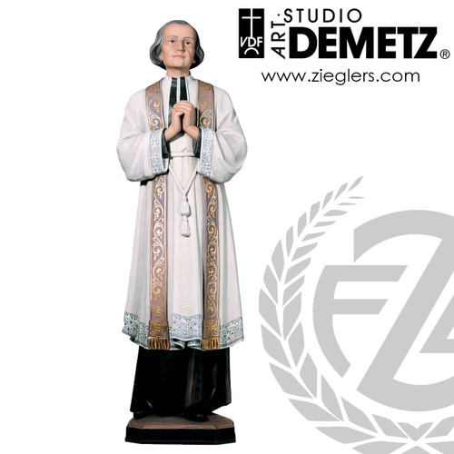 Saint John Vianney Statue in hand carved linden wood choose from 36 or 48 inches and choice of natural stain or color finish crafted in Italy DM405 Saint John Vianney Statue in hand carved linden wood choose from 36 or 48 inches and choice of natural stain or color finish crafted in Italy DM405