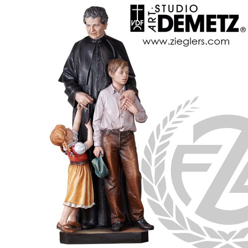 Saint John Bosco statue in fiberglass or hand carved linden wood Available in 16 4860 72 or 96  inches with choice of bronze color natural stain or white marble finish crafted in Italy DM4893