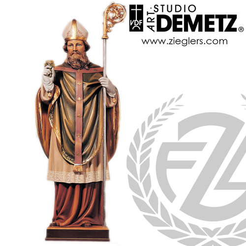 Saint Patrick Statue fiberglass or hand-carved Linden Wood in choice of bronze natural stain color or white marble finish and 38 48 60 or 72  inch heights Crafted In Italy DM567A Saint Patrick Statue fiberglass or hand-carved Linden Wood in choice of bronze natural stain color or white marble finish and 38 48 60 or 72  inch heights Crafted In Italy DM567A