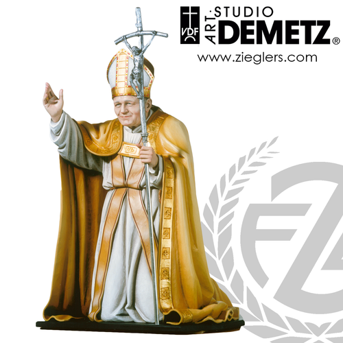 Saint Pope John Paul 2 kneeling statue made of fiberglass in choice of color bronze or white marble finish measures 54 Inches Crafted In Italy DM600131 Saint Pope John Paul 2 kneeling statue made of fiberglass in choice of color bronze or white marble finish measures 54 Inches Crafted In Italy DM600131