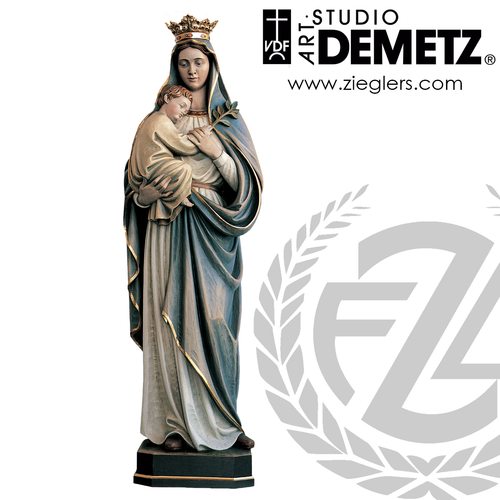 Our Lady of Peace Statue made of fiberglass or hand carved linden wood in choice of 36 or 48 inches high with choice of natural stain color bronze or white marble finish crafted in Italy DM700112 Our Lady of Peace Statue made of fiberglass or hand carved linden wood in choice of 36 or 48 inches high with choice of natural stain color bronze or white marble finish crafted in Italy DM700112