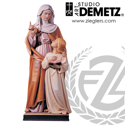 Saint Anne with Virgin Mary Statue in fiberglass or hand-carved Linden Wood with choice of 36 48 60 or 72 inch height and whit marble bronze natural stain or color finish crafted in Italy DM817 Saint Anne with Virgin Mary Statue in fiberglass or hand-carved Linden Wood with choice of 36 48 60 or 72 inch height and whit marble bronze natural stain or color finish crafted in Italy DM817
