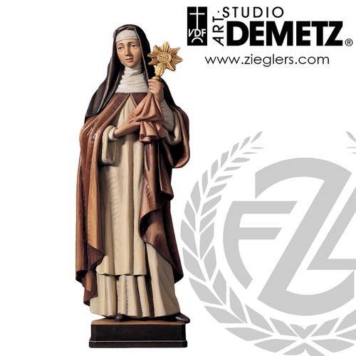 Saint Clare of Assisi statue in fiberglass or hand carved linden wood with choice of 36 48 or 60 inch height and white marble bronze natural stain or color finish crafted in Italy DM902