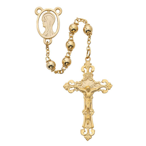 Gold Plated Rosary with Marian Centerpiece Detail 