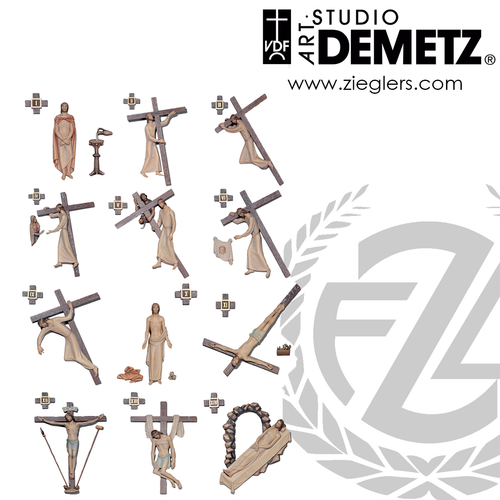 Stations of the Cross Relief Set fourteen pieces carved from linden wood measuring 15 by 15 inches or 40 by 40 inches with stain natural or color finish Crafted In Italy 1360 Stations of the Cross Relief Set fourteen pieces carved from linden wood measuring 15 by 15 inches or 40 by 40 inches with stain natural or color finish Crafted In Italy 1360