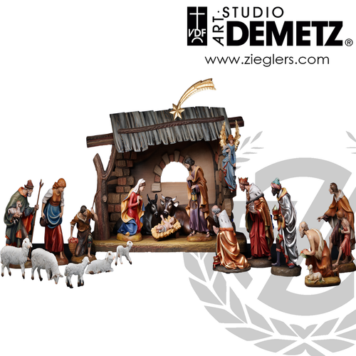 Nativity Set available 18 24 30 36 and 48 inch includes holy family angel wise men shepherds ox donkey sheep and lambs made of Fiberglass Crafted In Italy DM1950 Nativity Set available 18 24 30 36 and 48 inch includes holy family angel wise men shepherds ox donkey sheep and lambs made of Fiberglass Crafted In Italy DM1950