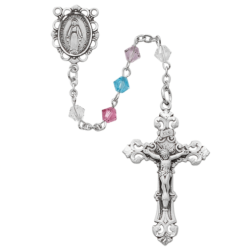 Multi Color Swarovski Crystal Rosary with Sterling Silver Crucifix and Centerpiece MAR548LF Multi Color Swarovski Crystal Rosary with Sterling Silver Crucifix and Centerpiece MAR548LF