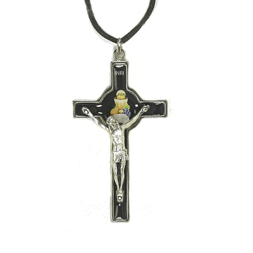 First Communion Necklace with Blessed Sacrament on 3” Crucifix Metal Cord LUM171113040 First Communion Necklace with Blessed Sacrament on 3” Crucifix Metal Cord LUM171113040