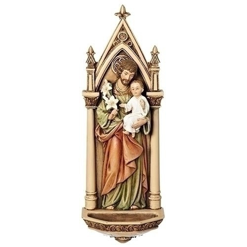 Saint Joseph Holy Water Font, Infant Jesus & Lilies, 7-3/4