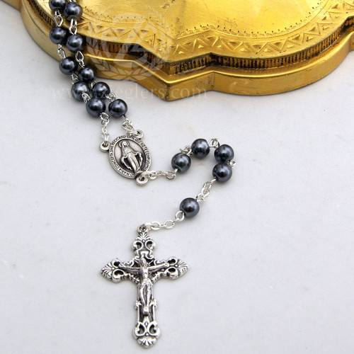 first-communion-hematite-rosary-beads-with-silver-oxidized-crucifix-and-chalice-centerpiece-1122a01stcom first-communion-hematite-rosary-beads-with-silver-oxidized-crucifix-and-chalice-centerpiece-1122a01stcom