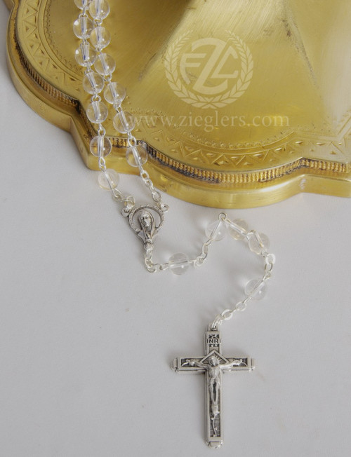 clear glass bead rosary beads with oxidized metal centerpiece and Crucifix from italy 1053A8 clear glass bead rosary beads with oxidized metal centerpiece and Crucifix from italy 1053A8