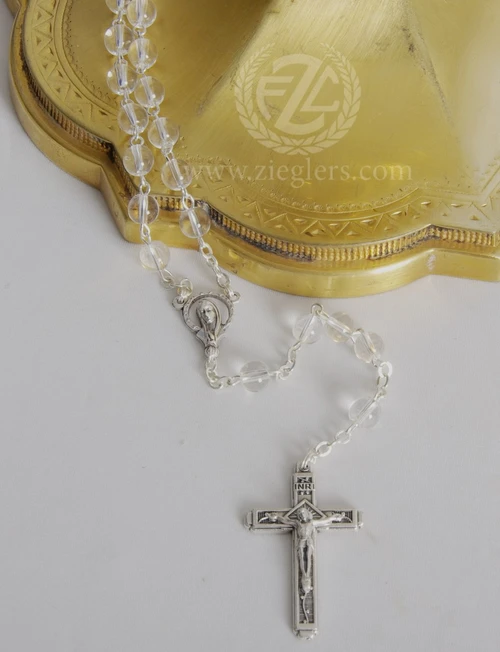 Rosary with Crystal Glass Beads & Silver Oxidized Crucifix and Centerpiece
