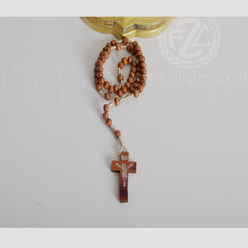Rosary Light Brown Wooden Beads and Crucifix From Italy 