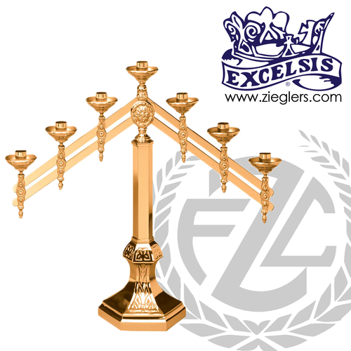 adjustable arm Altar candelabra with hexagonal base select from choice of 2 metals 2 finishes and 3 5 or 7 sconces from progressive bronze made in USA PB4389 adjustable arm Altar candelabra with hexagonal base select from choice of 2 metals 2 finishes and 3 5 or 7 sconces from progressive bronze made in USA PB4389