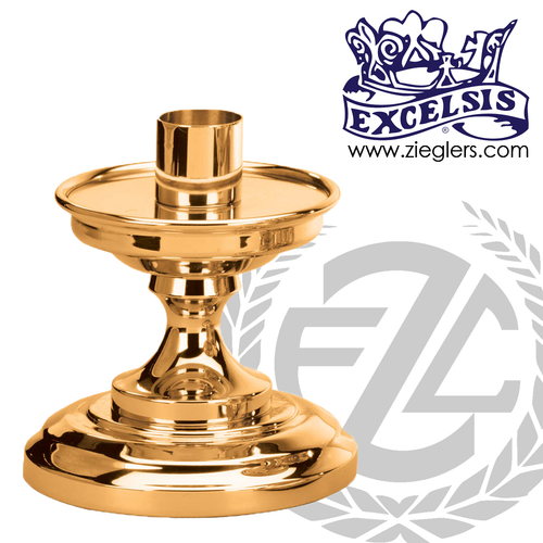 Altar Candlestick with round base and column in choice of brass or bronze with satin or high polish finish measures 5 inches tall with 6 inch diameter base made in u s a by pacific bronze PB401SCS Altar Candlestick with round base and column in choice of brass or bronze with satin or high polish finish measures 5 inches tall with 6 inch diameter base made in u s a by pacific bronze PB401SCS