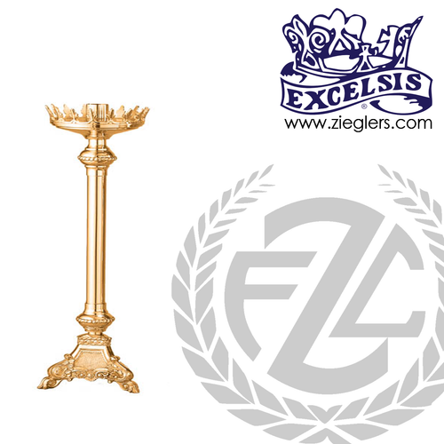 Altar Candlestick with three-footed base and flour de lis rim in choice of brass or bronze with high polish finish choose from 3 sizesmade in u s a by pacific bronze PB466CS