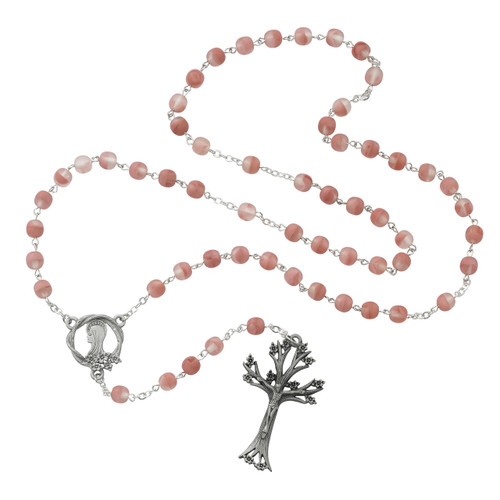 Dogwood Rosary with Pink Matte Glass Beads