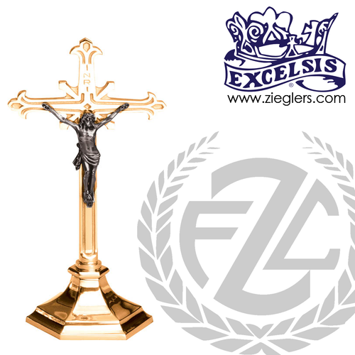 crucifix with hexagonal base and cross with budded ends in choice of brass or bronze with high polish or satin finish choose from 3 sizes made in u s a by progressive bronze PB245133AC crucifix with hexagonal base and cross with budded ends in choice of brass or bronze with high polish or satin finish choose from 3 sizes made in u s a by progressive bronze PB245133AC