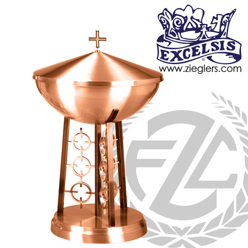 Freestanding Baptismal Font made of bronze with satin finish includes Lid With Cross 