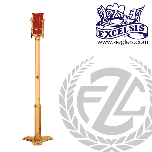 electric sanctuary lamp in brass or bronze with high polish or satin finish and red glass stands 54 inches tall made in u s a by pacific bronze PB499249EL electric sanctuary lamp in brass or bronze with high polish or satin finish and red glass stands 54 inches tall made in u s a by pacific bronze PB499249EL