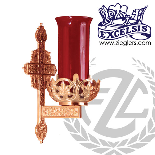 Ornate Wall Sanctuary Lamp in Bronze with Cross Backplate 