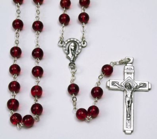 Coral red crystal rosary Sacred Heart 925 silver gilded