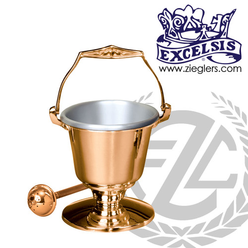 Aspersorium with round base in brass or bronze with satin or high polish finish includes removable liner and aspergillum made in u s a by progressive Bronze PB21629 Aspersorium with round base in brass or bronze with satin or high polish finish includes removable liner and aspergillum made in u s a by progressive Bronze PB21629