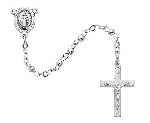 Small set of 3 millimeter rosary beads with sterling silver crucifix and miraculous medal centerpiece and MA13LG