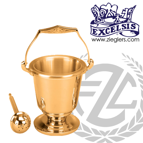 7 and 1 quarter inch Aspersorium with 5 inch round base in brass or bronze with satin or high polish finish includes removable liner and aspergillum made in u s a by progressive Bronze PB40129 7 and 1 quarter inch Aspersorium with 5 inch round base in brass or bronze with satin or high polish finish includes removable liner and aspergillum made in u s a by progressive Bronze PB40129