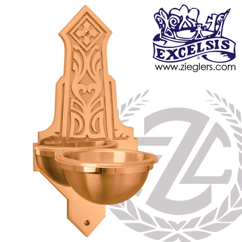 Holy water font in brass or bronze with satin or high polish finish with 6 and 5 eighth inch bowl made in u s a by progressive Bronze PB43483CHF Holy water font in brass or bronze with satin or high polish finish with 6 and 5 eighth inch bowl made in u s a by progressive Bronze PB43483CHF