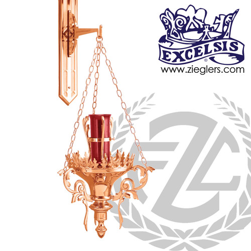 Hanging wall sanctuary lamp in bronze with high polish finish back plate Style 466