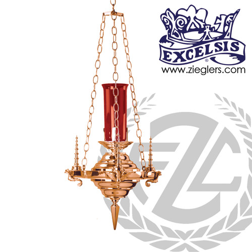 Hanging Sanctuary Lamp in Bronze with chains in high polish finish