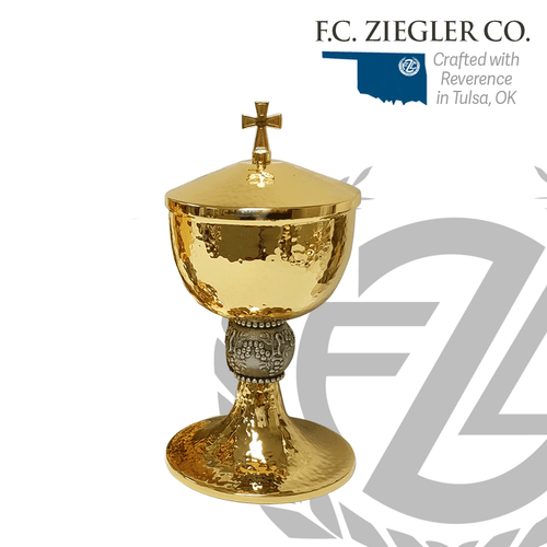 Ciborium made with Brass and 24k Gold Plate Hammered Finish with Grape Design resin Node Cross On Lid ZZ490250