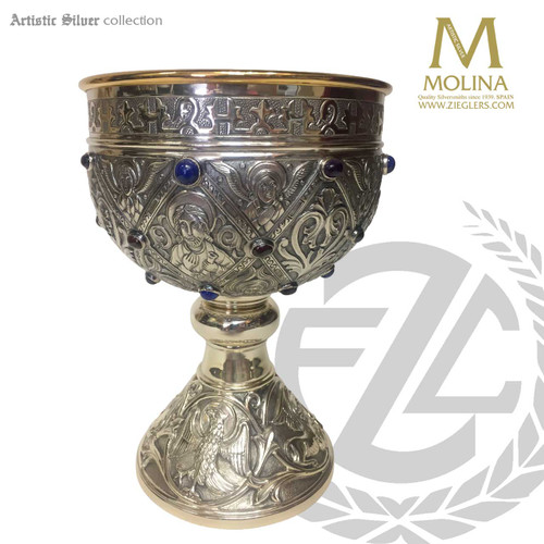 20 ounce Germanic chalice stands 7 and 1 eighth inches high with 4 evangelists and their symbols AS2945
