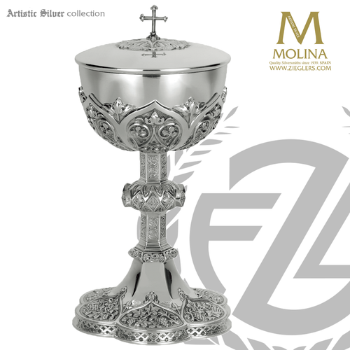 gothic style covered ciborium stands 10 and 3 quarters inches with 180 host capacity with choice of 3 compositions made in spain by artistic silver AS2391 gothic style covered ciborium stands 10 and 3 quarters inches with 180 host capacity with choice of 3 compositions made in spain by artistic silver AS2391
