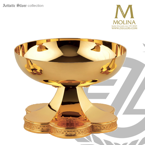 open ciborium with gothic design stands 4 and 3 eighths inches high  holds up to  376 hosts with 24 karat gold plate finish made in spain by artistic silver AS2792CBOPRGP open ciborium with gothic design stands 4 and 3 eighths inches high  holds up to  376 hosts with 24 karat gold plate finish made in spain by artistic silver AS2792CBOPRGP