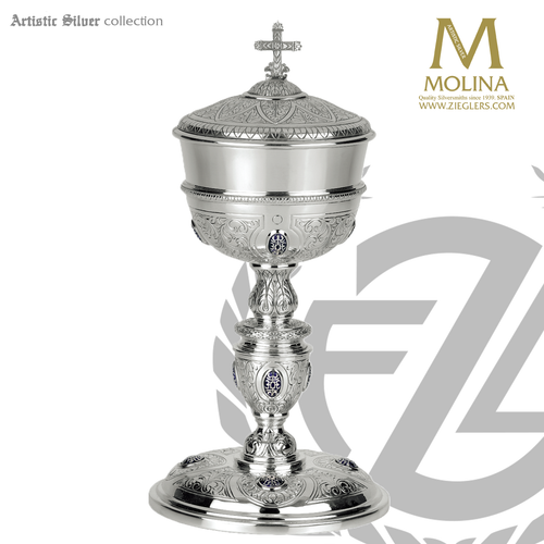 110 capacity ciborium made from sterling silver in spanish design stands 10 and 1 half inches high from molina of spain AS237601